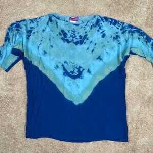Carole Dolighan Top Womens M Blue Lagenlook Art to Wear Hippie Artsy Gauze Boho